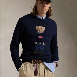 Ralph Lauren Blue Crewneck Sweater with Bear Motif